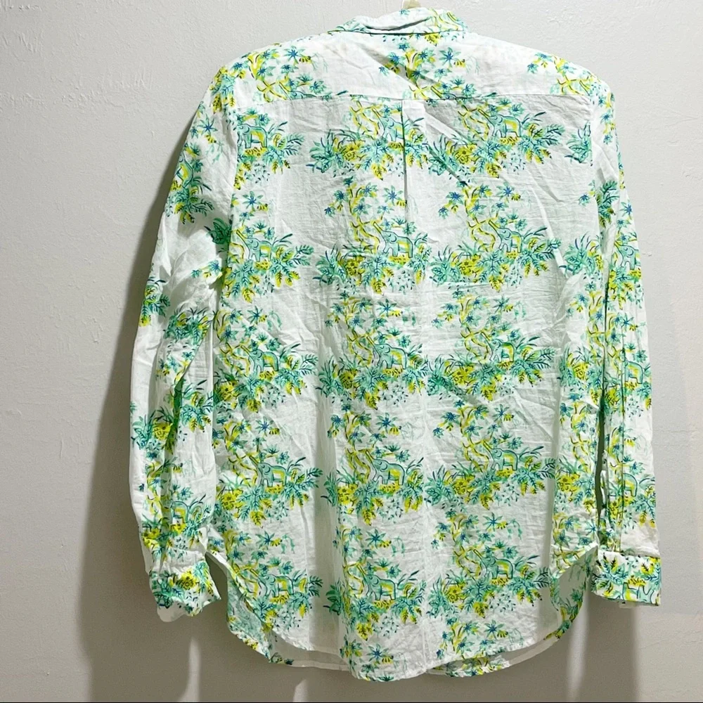 ROBERTA ROLLER RABBIT Women’s White Green Elephant Print Button Up Top - Picture 2 of 9